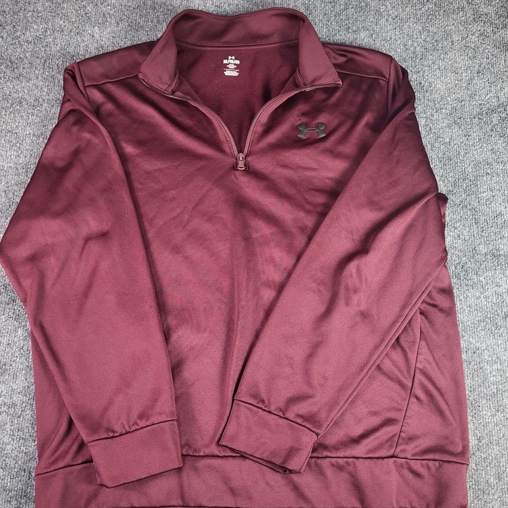 Under Armour Mens XL Maroon 1/4 Zip Fleece Pullover Sweatshirt Loose Fit Logo